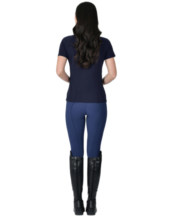 Navy coloured WeatherBeeta Womens Bamboo Short Sleeve Performance Base Layer on white background #colour_navy