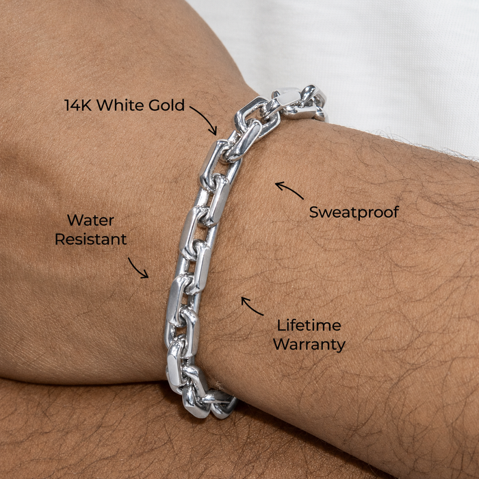 White Gold Jewelry -  Mens 14K White Gold Link Bracelet
