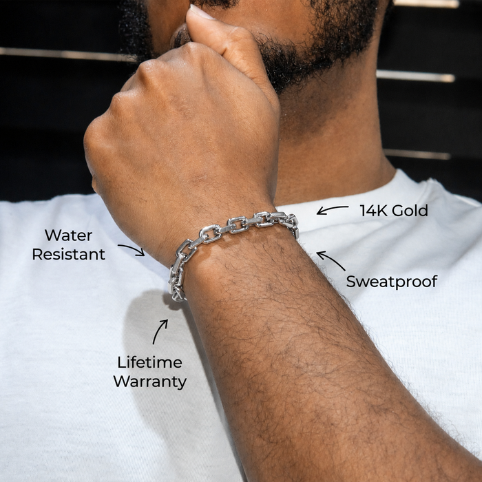 White Gold Jewelry -  Mens 14K White Gold Link Bracelet