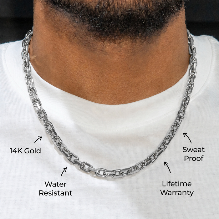White Gold Jewelry -  Mens 14K White Gold Link Chain