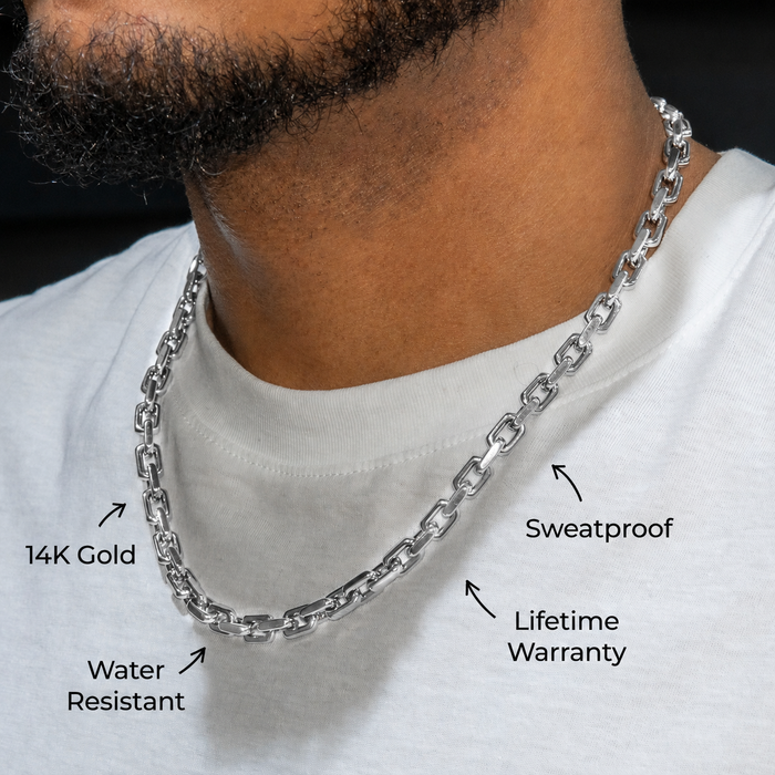 White Gold Jewelry -  Mens 14K White Gold Link Chain