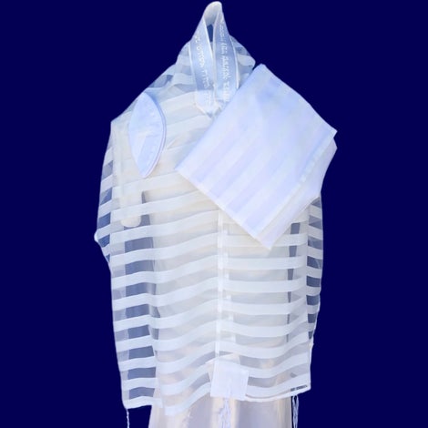 White Striped Chiffon Tallit Set