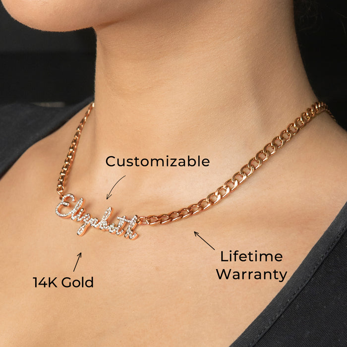 Women Jewelry - Rose Gold Iced Out VVS Name Necklace | Style # N18