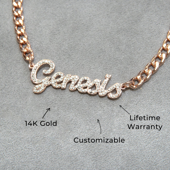 Women Jewelry - Rose Gold Iced Out VVS Name Necklace | Style # N24