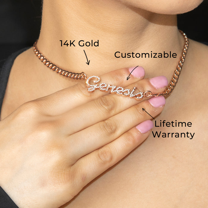 Women Jewelry - Rose Gold Iced Out VVS Name Necklace | Style # N24