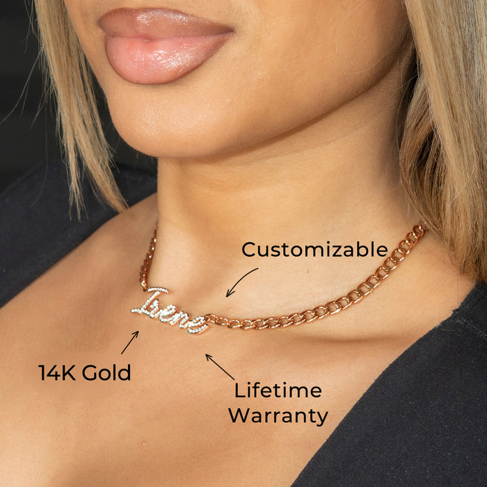 Women Jewelry - Rose Gold Iced Out VVS Name Necklace | Style # N27