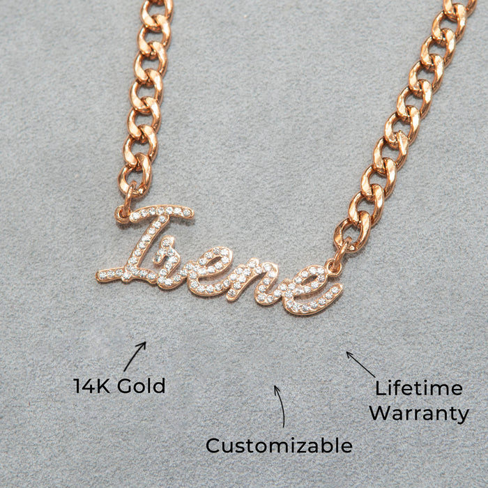 Women Jewelry - Rose Gold Iced Out VVS Name Necklace | Style # N27