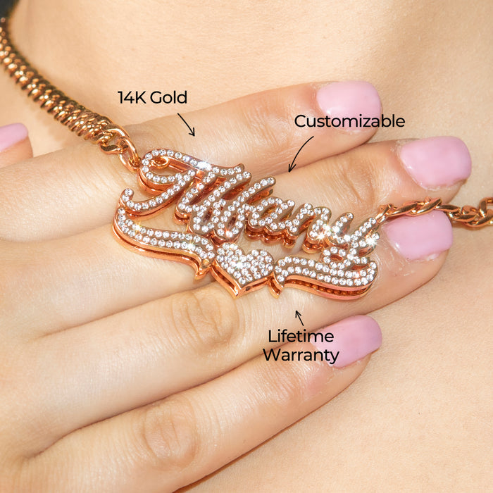 Women Jewelry - Rose Gold Iced Out VVS Name Necklace | Style # N35