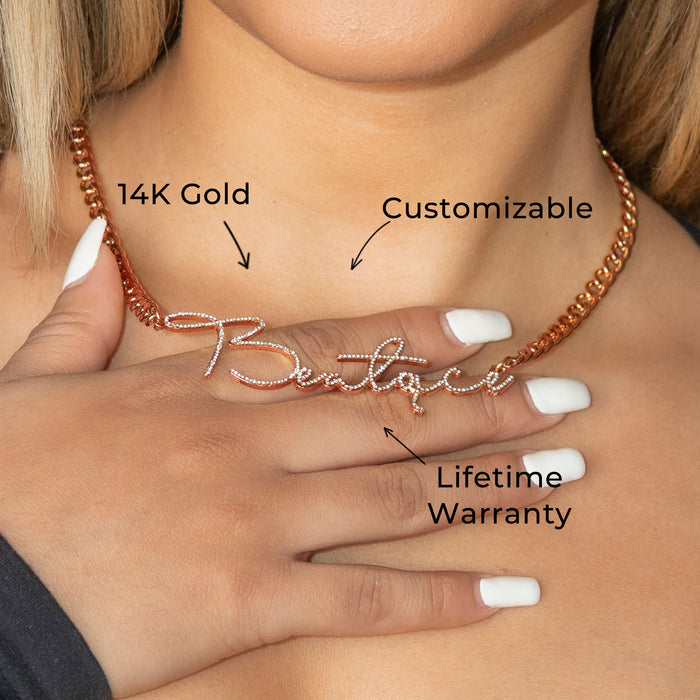 Women Jewelry - Rose Gold Iced Out VVS Name Necklace | Style # N39
