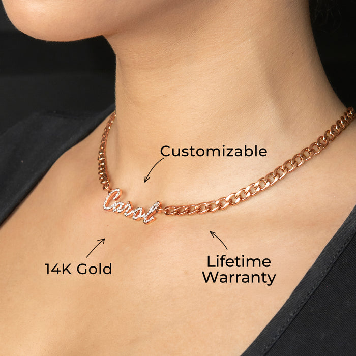 Women Jewelry - Rose Gold Iced Out VVS Name Necklace | Style # N40