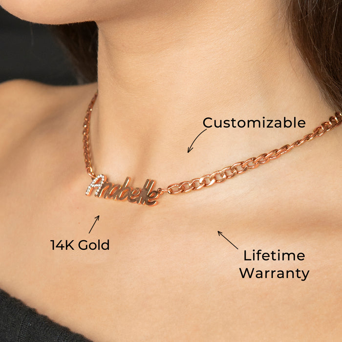 Women Jewelry - Rose Gold Iced Out VVS Name Necklace | Style # N44
