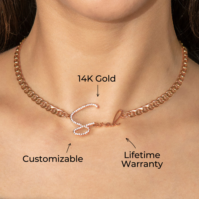 Women Jewelry - Rose Gold Iced Out VVS Name Necklace | Style # N45