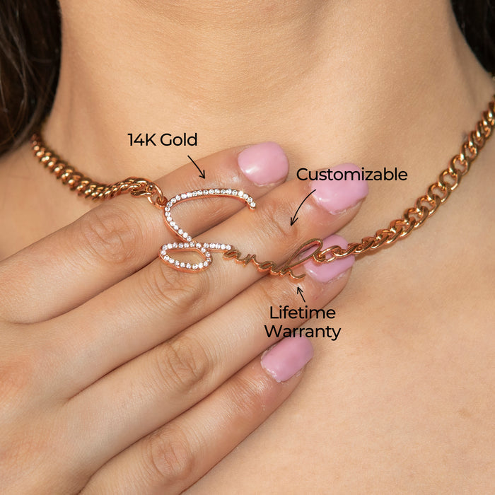 Women Jewelry - Rose Gold Iced Out VVS Name Necklace | Style # N45