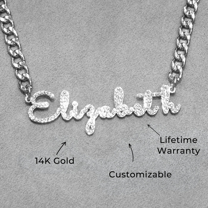 Women Jewelry - White Gold Iced Out VVS Name Necklace | Style # N18