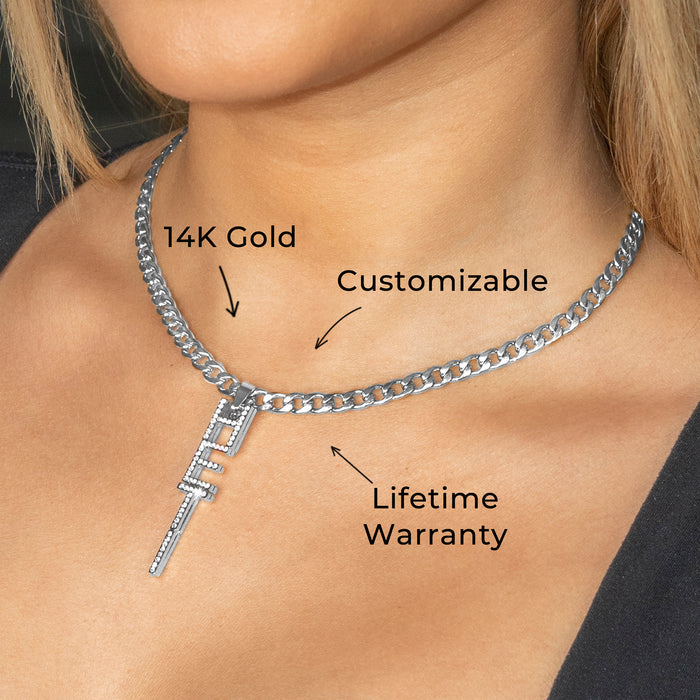 Women Jewelry - White Gold Iced Out VVS Name Necklace | Style # N21