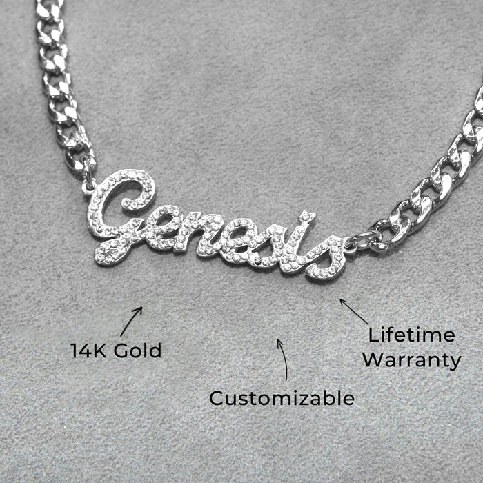 Women Jewelry - White Gold Iced Out VVS Name Necklace | Style # N24