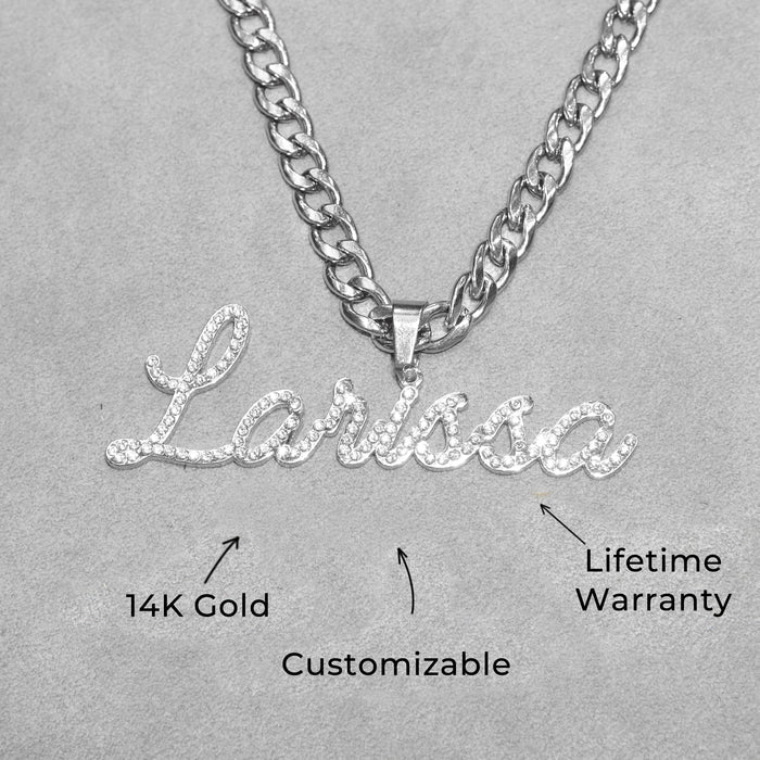 Women Jewelry - White Gold Iced Out VVS Name Necklace | Style # N27