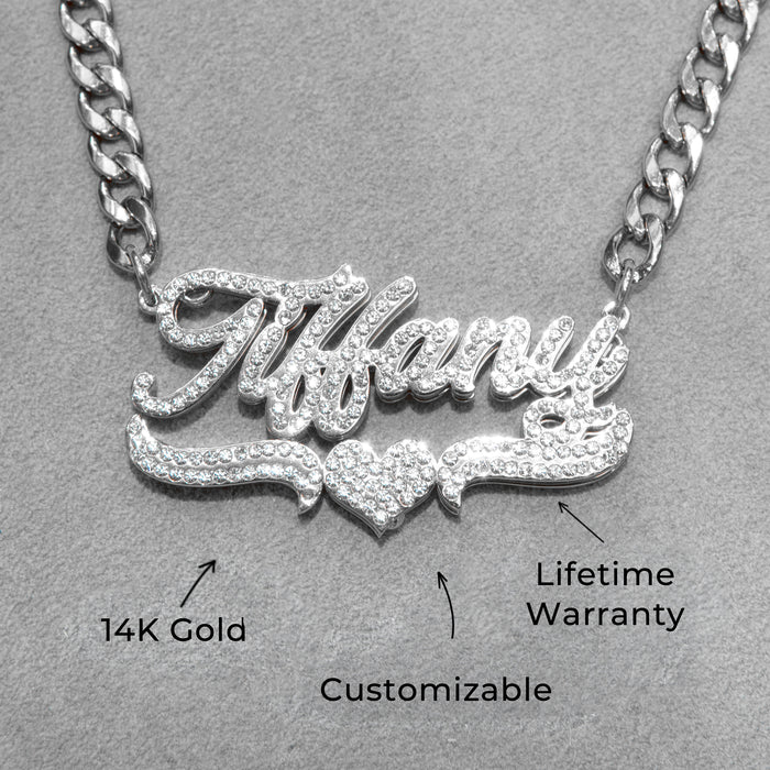 Women Jewelry - White Gold Iced Out VVS Name Necklace | Style # N35