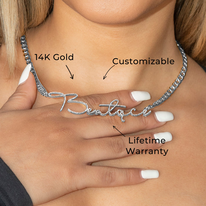 Women Jewelry - White Gold Iced Out VVS Name Necklace | Style # N39