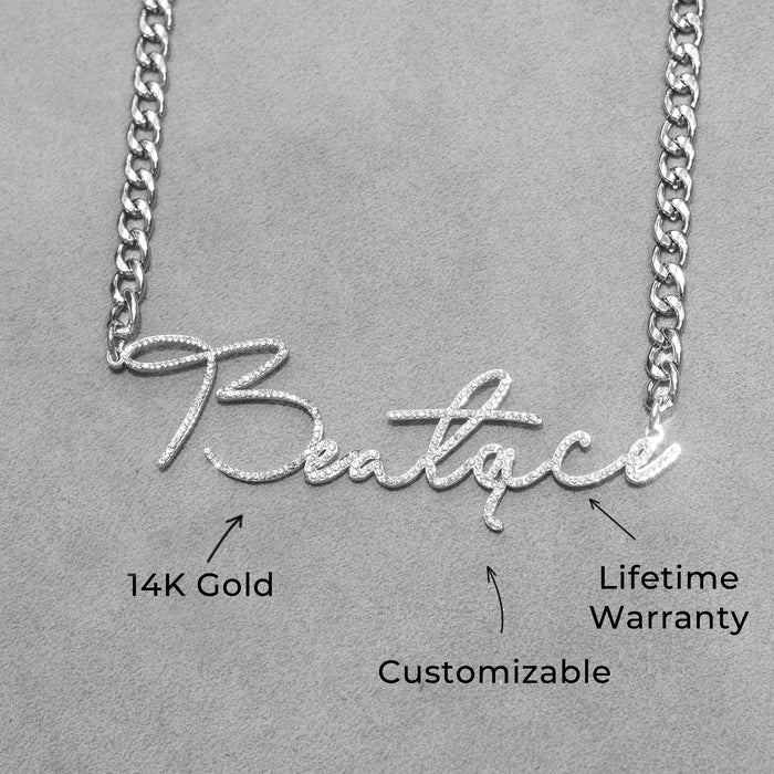 Women Jewelry - White Gold Iced Out VVS Name Necklace | Style # N39