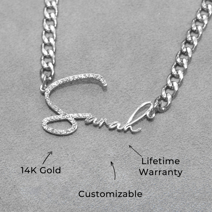Women Jewelry - White Gold Iced Out VVS Name Necklace | Style # N45
