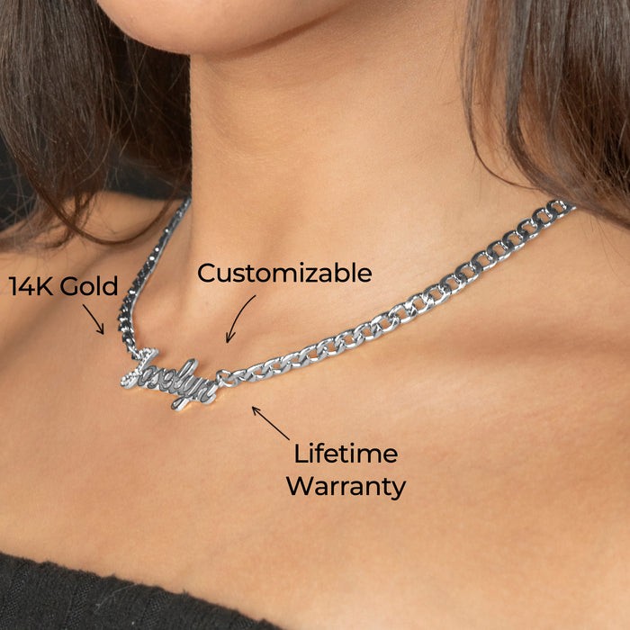 Women Jewelry - White Gold Iced Out VVS Name Necklace | Style # N49