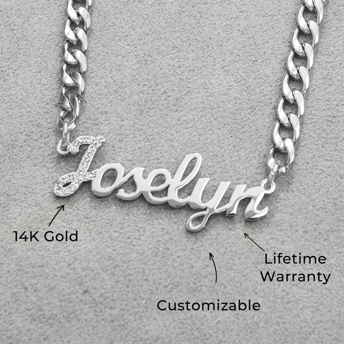 Women Jewelry - White Gold Iced Out VVS Name Necklace | Style # N49