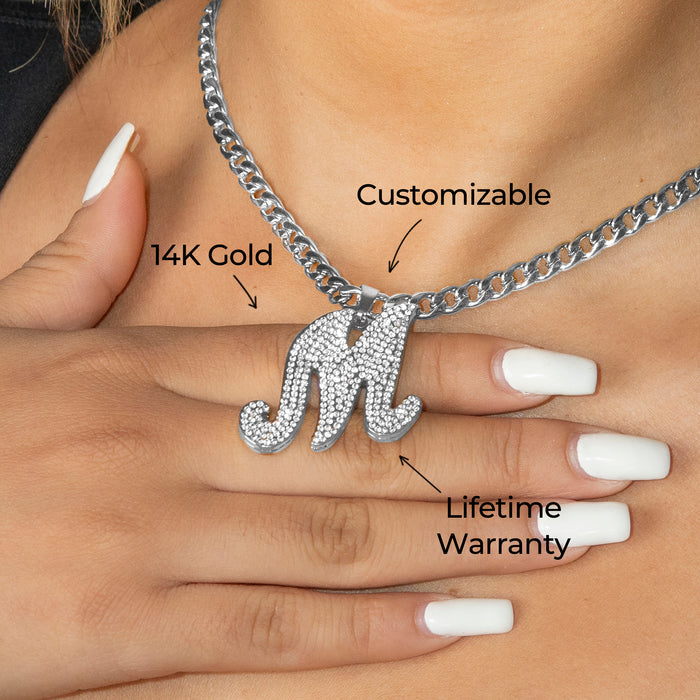 Women Jewelry - White Gold Initial Iced Out VVS Necklace | Style # 48