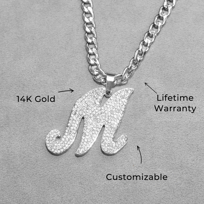 Women Jewelry - White Gold Initial Iced Out VVS Necklace | Style # 48