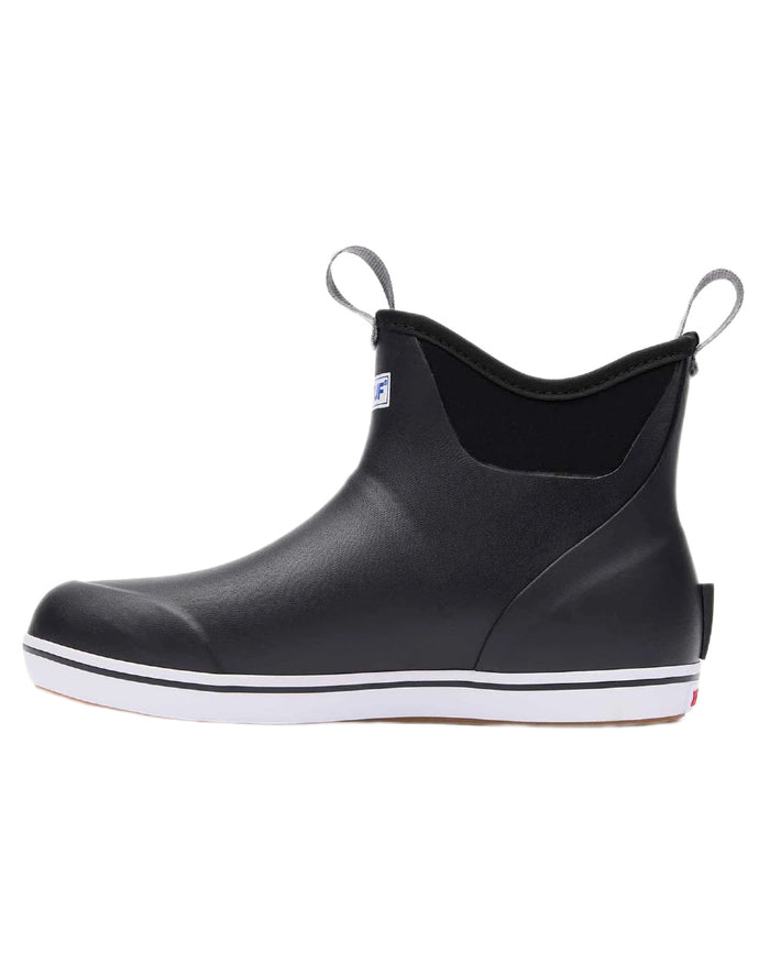 Black Coloured Xtratuf Womens 6" Ankle Deck Boots on white background #colour_black