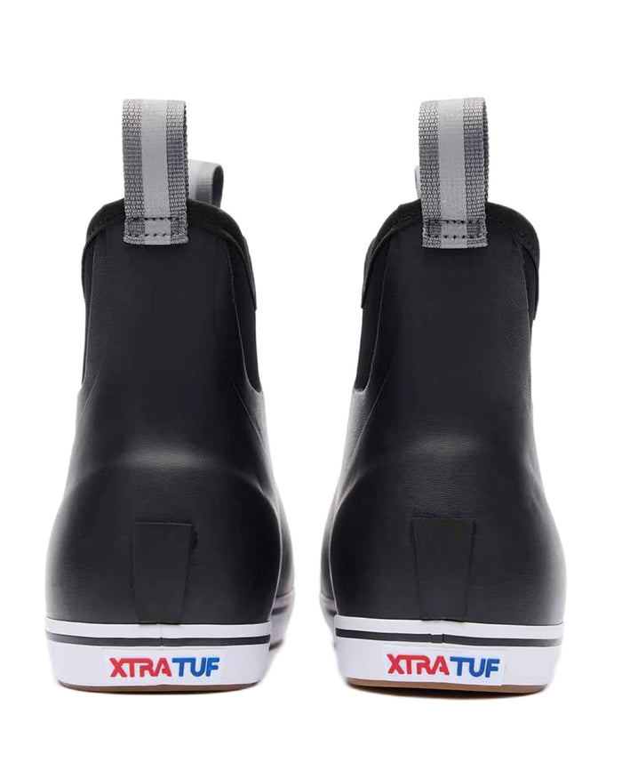 Black Coloured Xtratuf Womens 6" Ankle Deck Boots on white background #colour_black